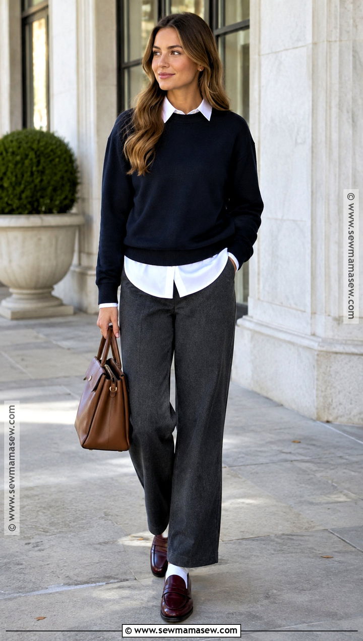 Navy Sweatshirt And Button Down Outfit - 20 fall sweats outfits