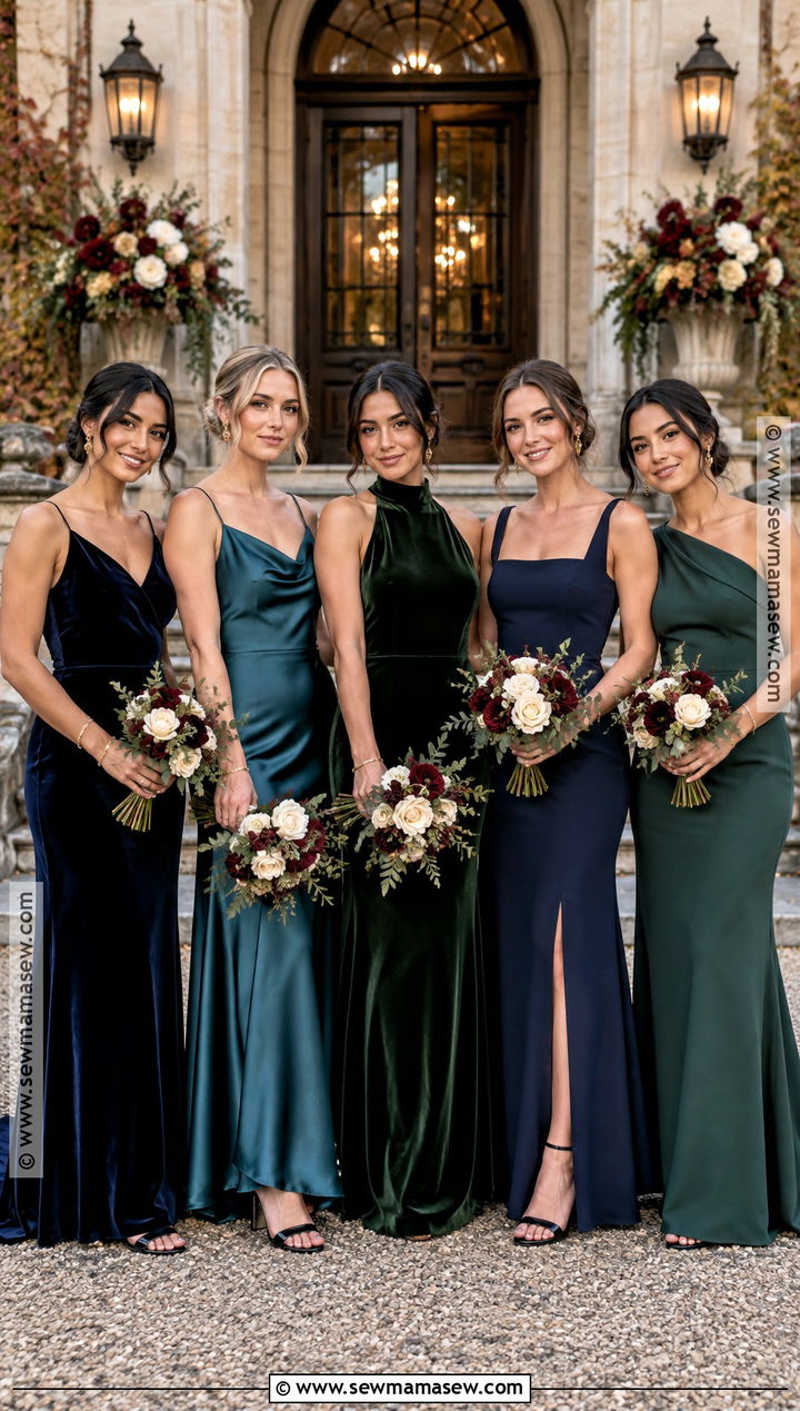 Navy Teal And Forest Green Mismatched Bridesmaid Dresses - 15 mismatched bridesmaid dresses fall autumn color palettes