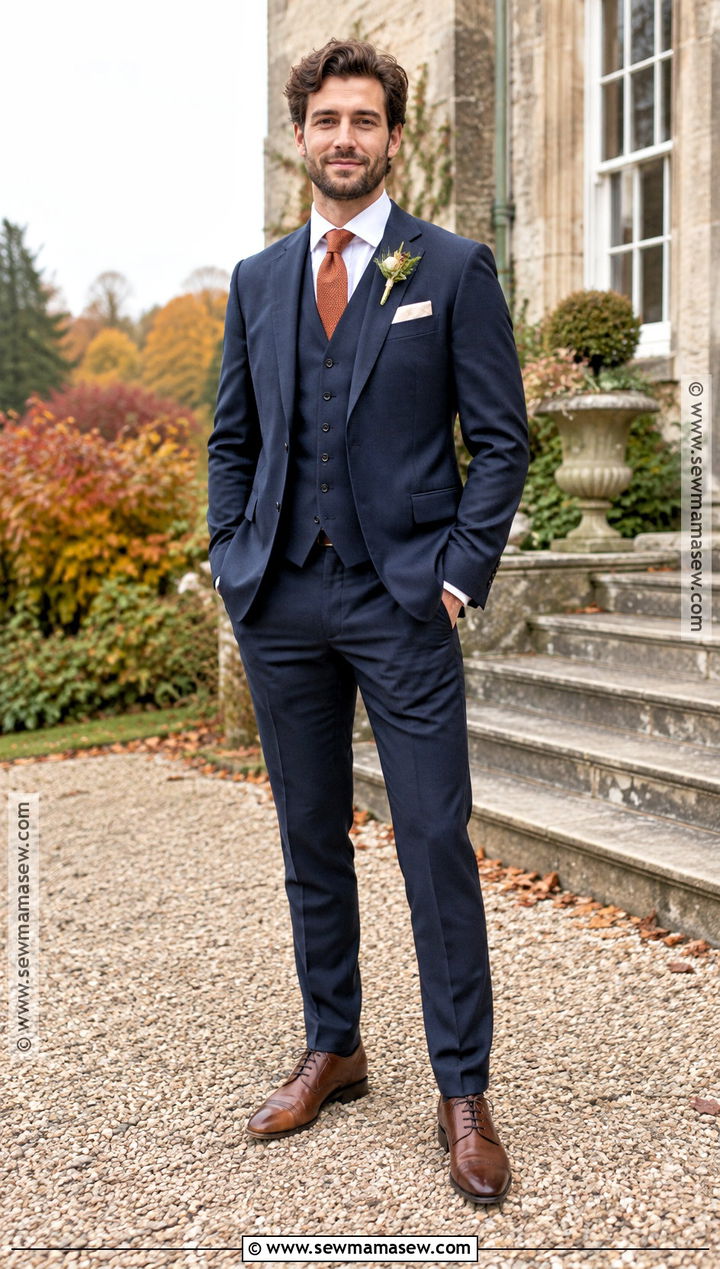 Navy Three Piece Groomsmen Suit - 15 autumn groomsmen attire ideas
