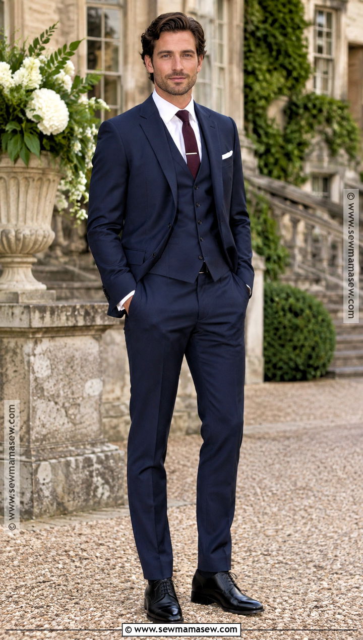 Navy Three Piece Suit Fall Wedding Guest Outfit - 20 mens wedding guest outfit fall ideas