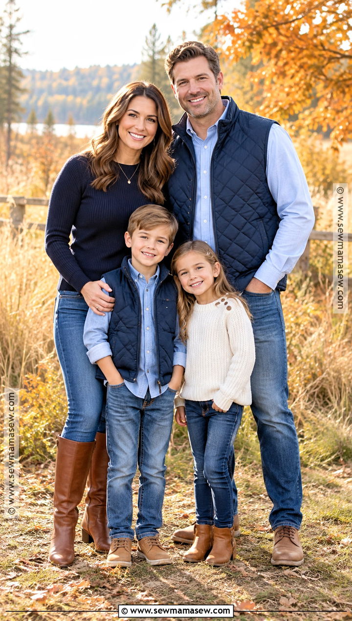 Navy Tops And Medium Wash Jeans Family Outfit - 20 fall family pictures outfits jeans