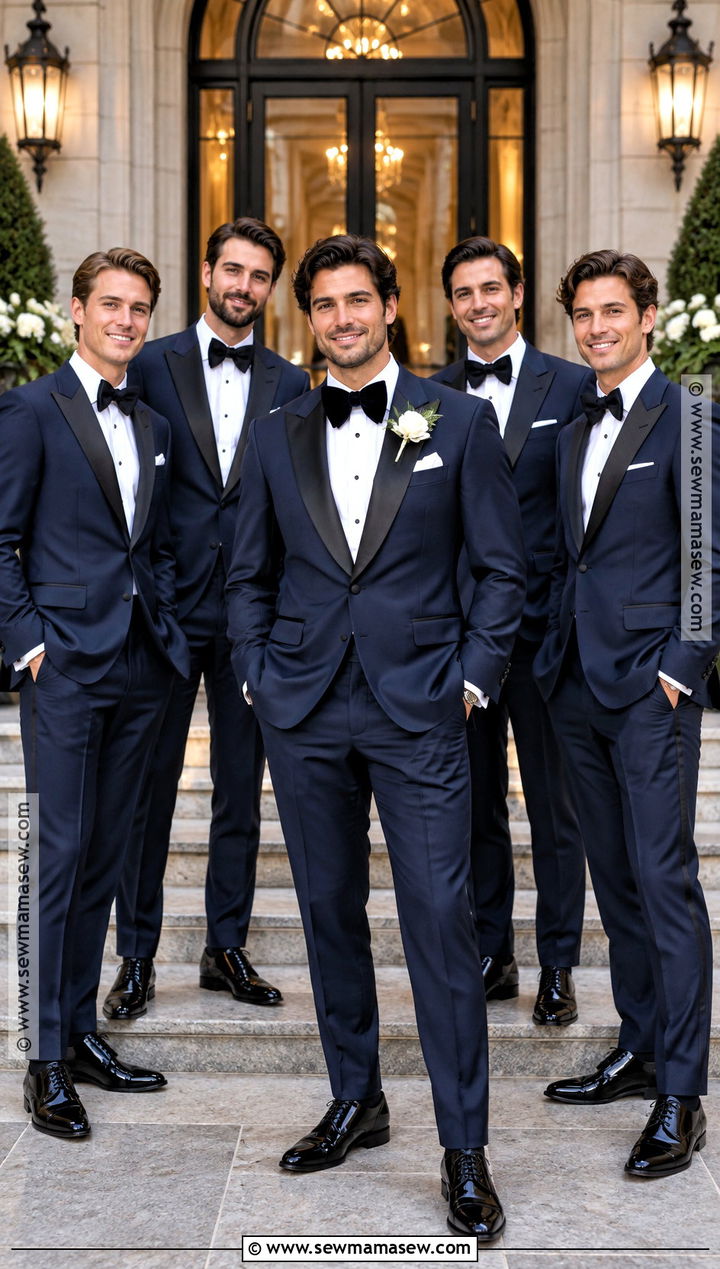 Navy Tuxedo Groom And Groomsmen Look - 15 groom and groomsmen attire fall wedding ideas