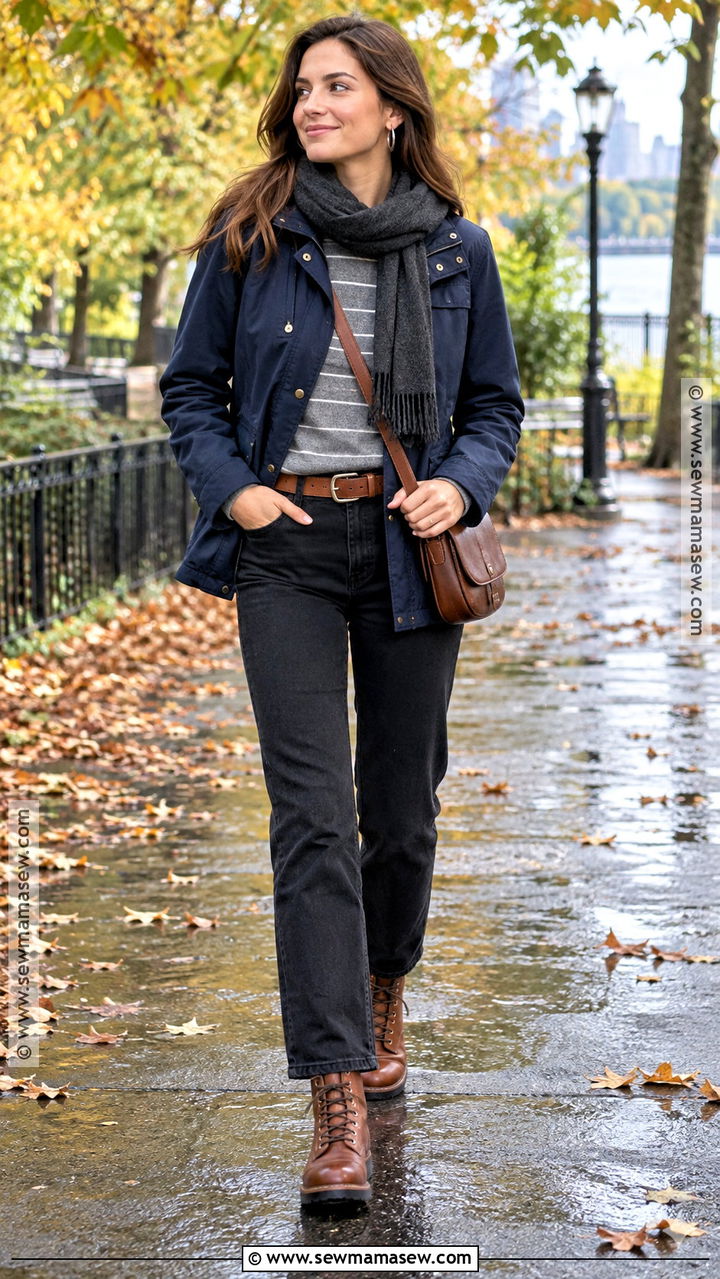 Navy Utility Jacket With Black Jeans - 20 Navy Autumn Outfit Ideas