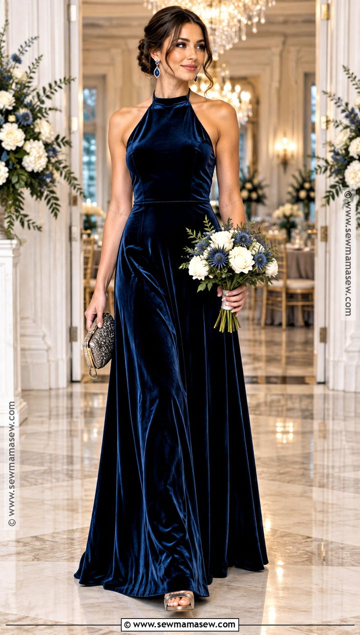 Navy Velvet Bridesmaid Dress - 15 Fall Velvet Bridesmaid Dresses Different Colors