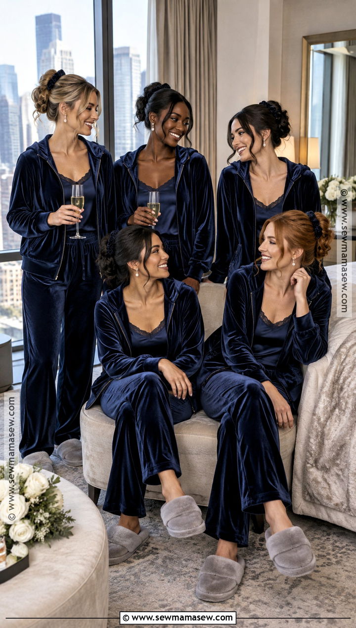 Navy Velvet Bridesmaid Getting Ready Set - 20 Bridesmaid Getting Ready Outfit Fall Ideas