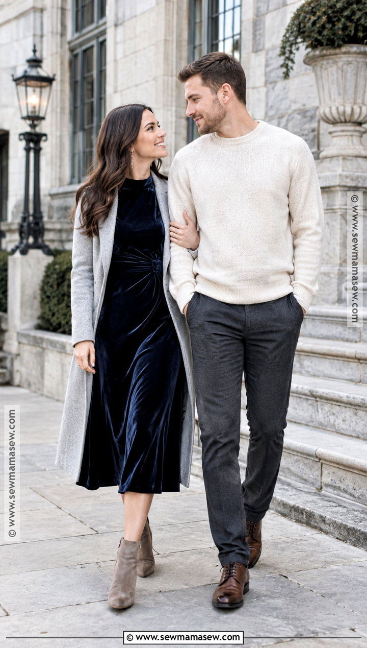 Navy Velvet Dress Fall Engagement Outfit - 15 fall engagement photoshoot outfits