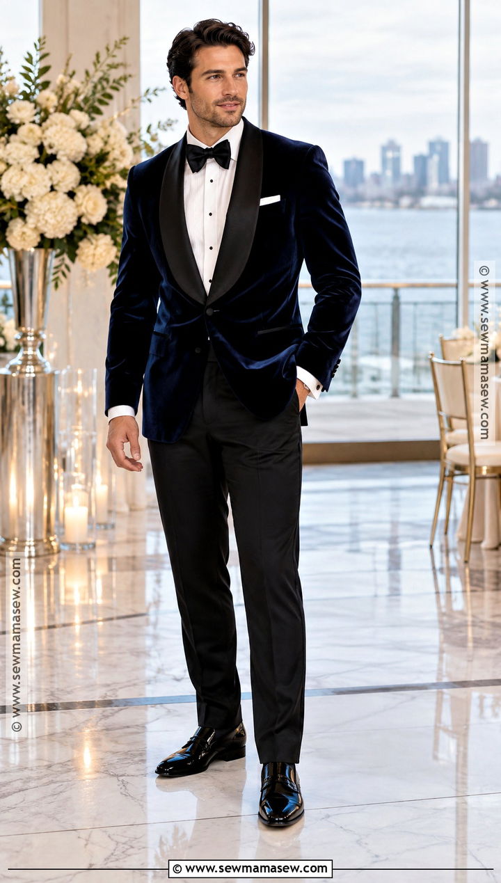 Navy Velvet Fall Wedding Tuxedo - 20 fall wedding tux groom attire ideas