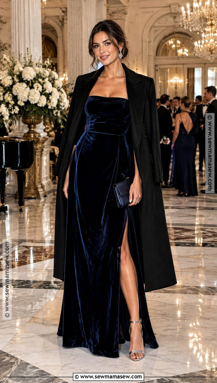 Navy Velvet Maxi November Wedding Guest Dress - 25 november wedding guest dress ideas