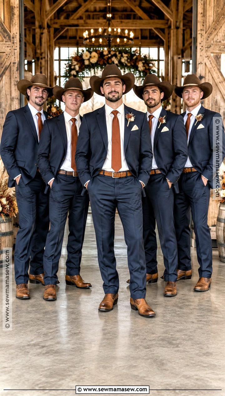 Navy Western Groomsmen Suits With Leather Accessories - 15 fall western groomsmen attire ideas