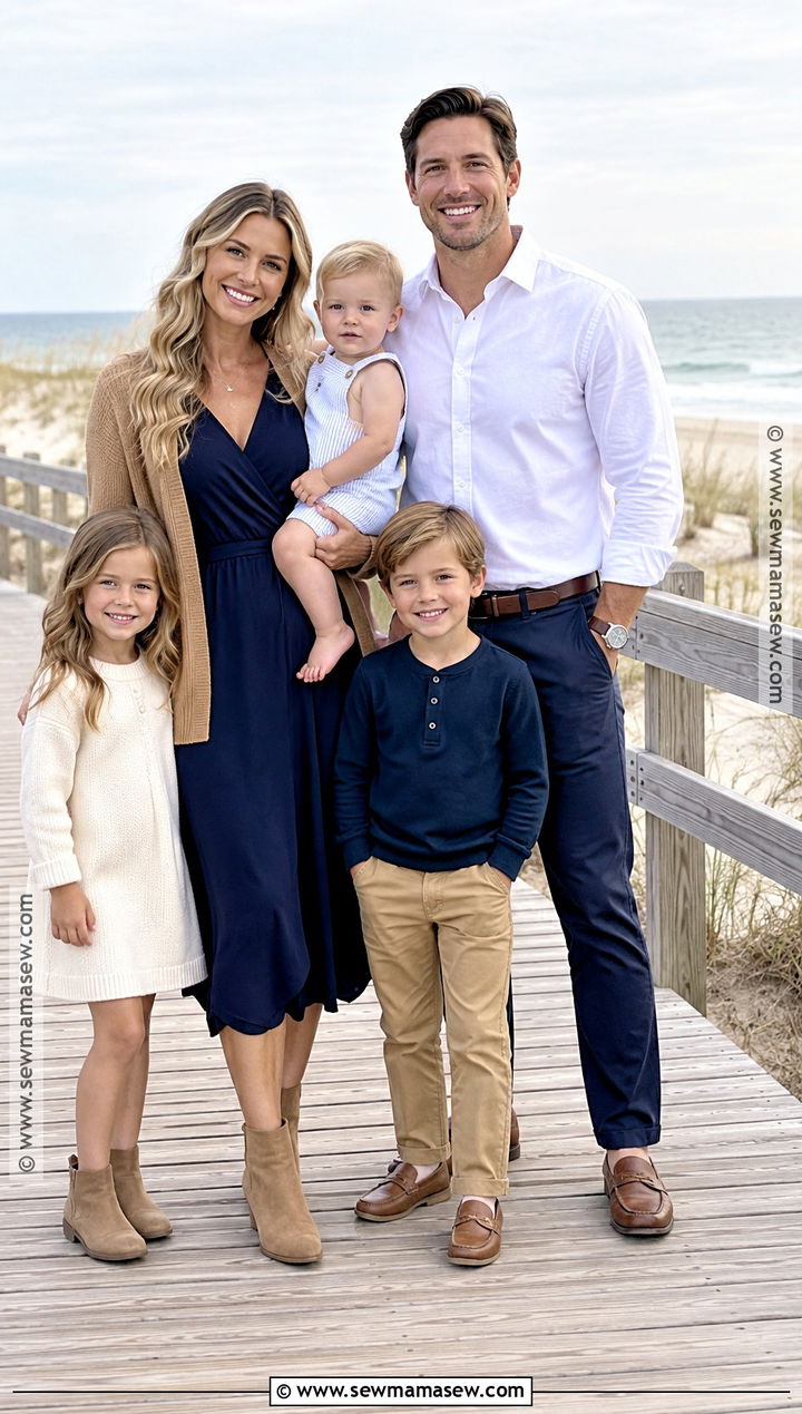 Navy White and Tan Fall Beach Family Outfit - 15 fall beach photoshoot family outfits