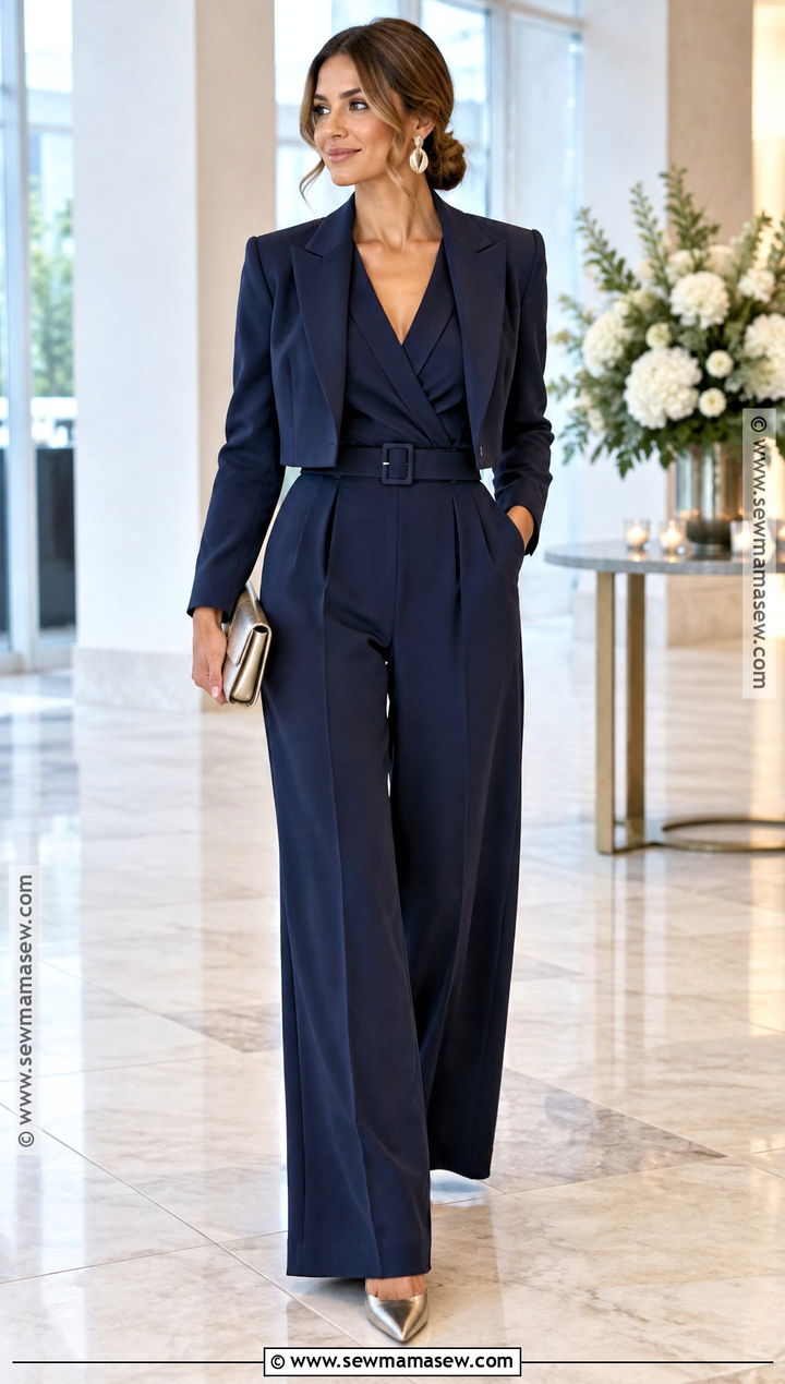 Navy Wide Leg Jumpsuit Rehearsal Dinner Outfit - 20 rehersal dinner outfit fall guest ideas