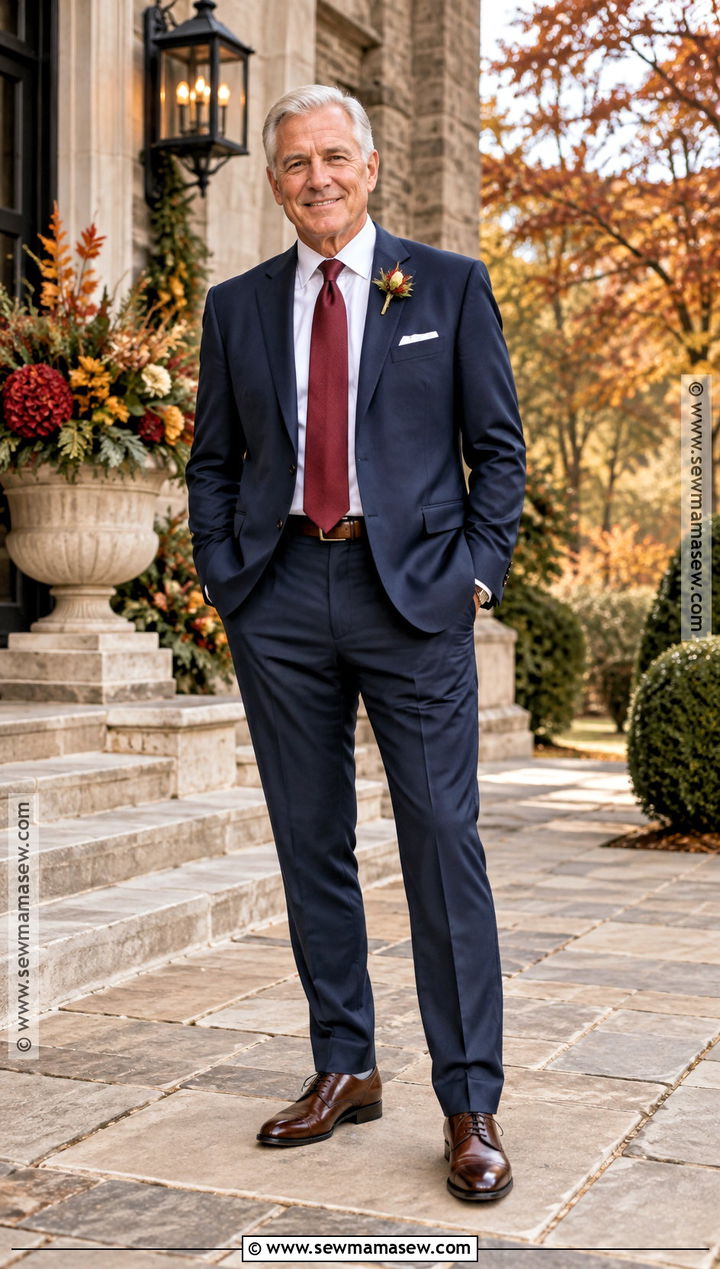 Navy Wool Father Of The Bride Suit - 15 Fall Wedding Father Of The Bride Outfit Ideas