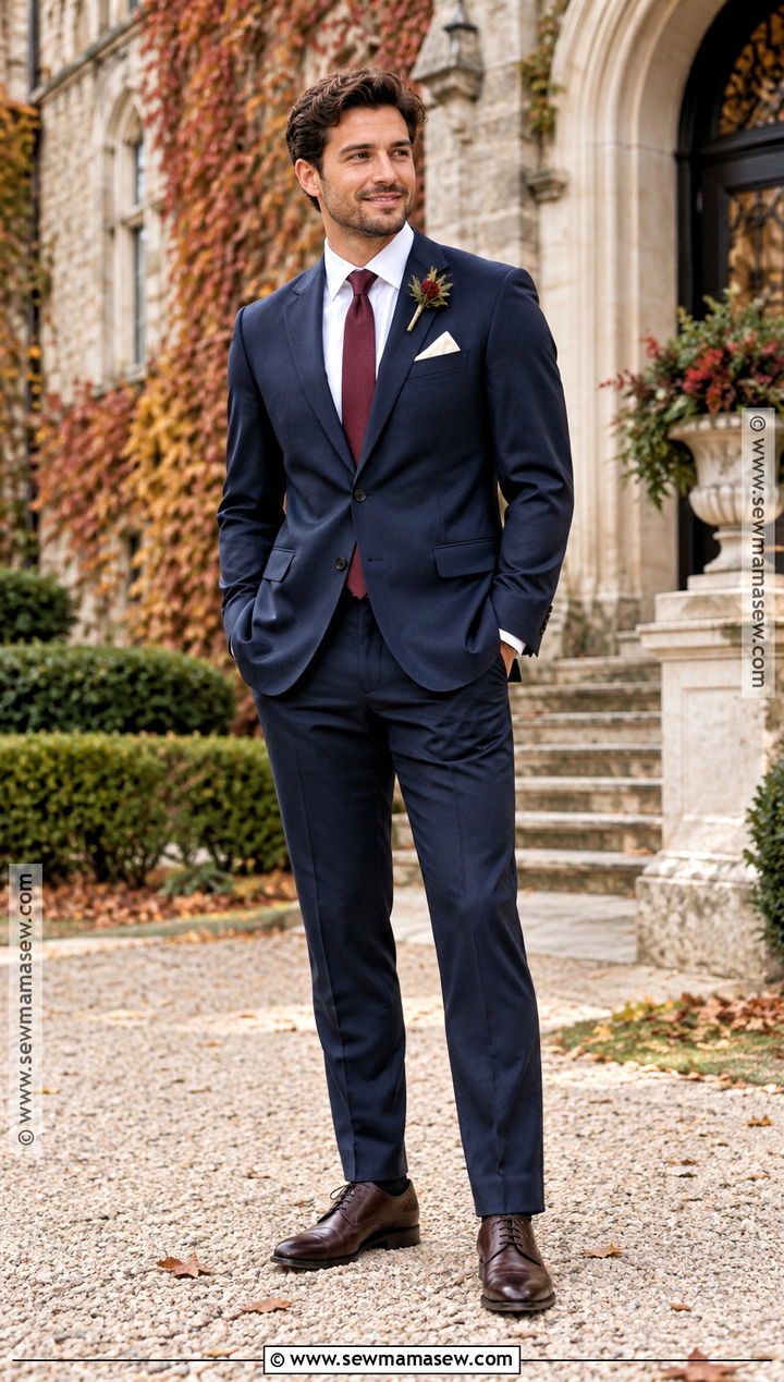 Navy Wool Groom Suit For A Fall Wedding - 15 groom attire for fall wedding ideas