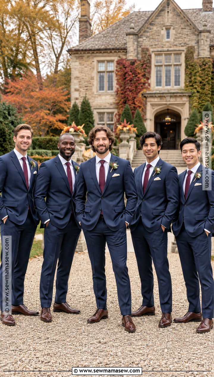 Navy Wool Groomsmen Suits for a Fall Wedding - 20 groomsmen attire fall wedding ideas