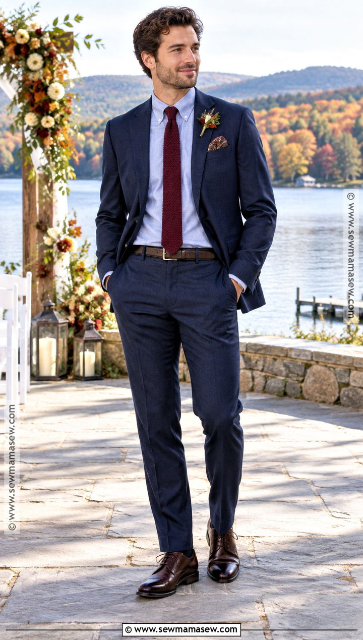 Navy Wool Suit Fall Groom Outfit - 15 casual fall groom attire ideas