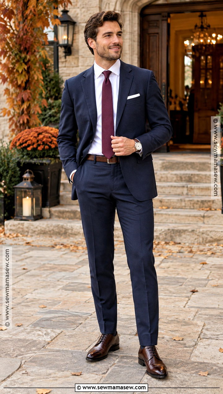 Navy Wool Suit Fall Wedding Guest Outfit - 15 male wedding guest outfit fall ideas