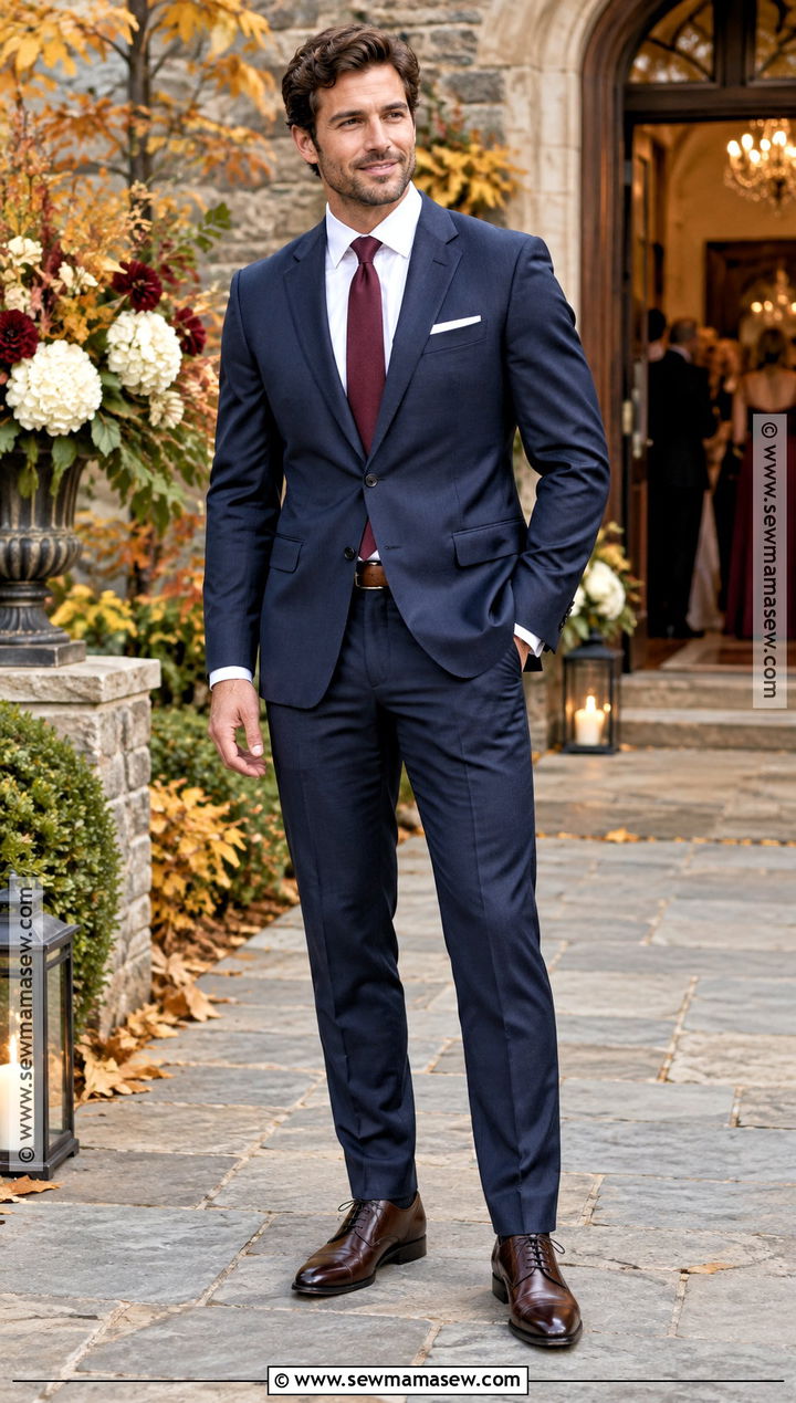 Navy Wool Suit Fall Wedding Guest Outfit - 20 mens fall wedding attire guest ideas
