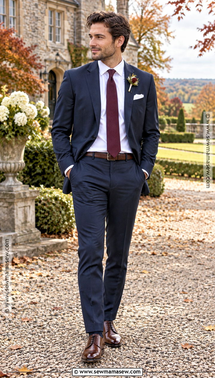 Navy Wool Suit Groom Attire - 25 fall wedding groom attire ideas