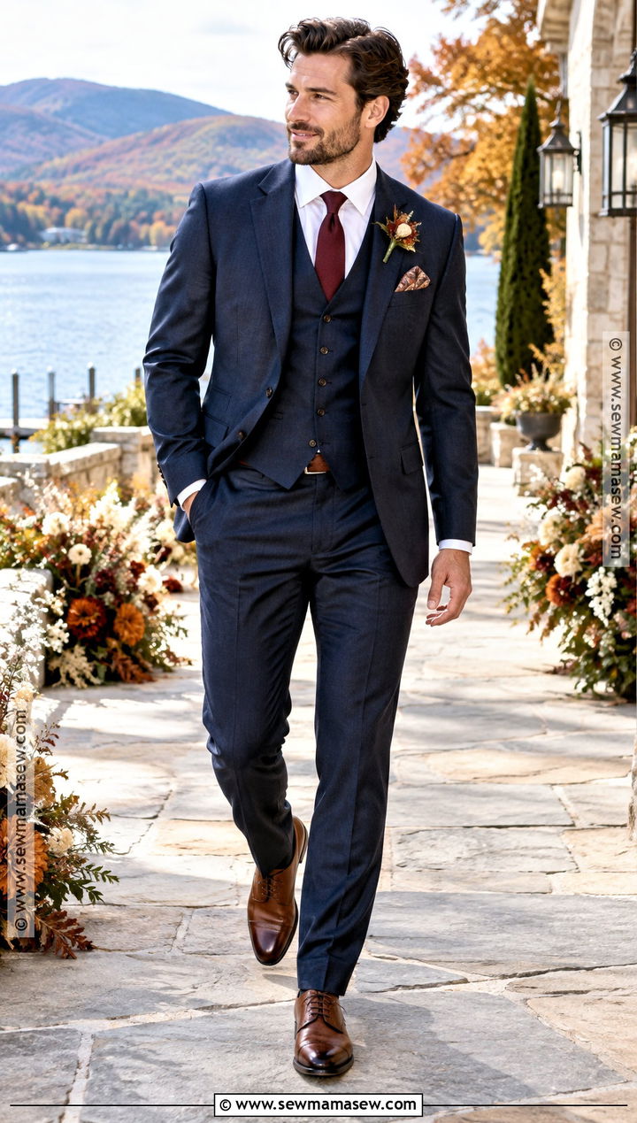 Navy Wool Suit Groom Outfit - 15 groom style fall wedding ideas