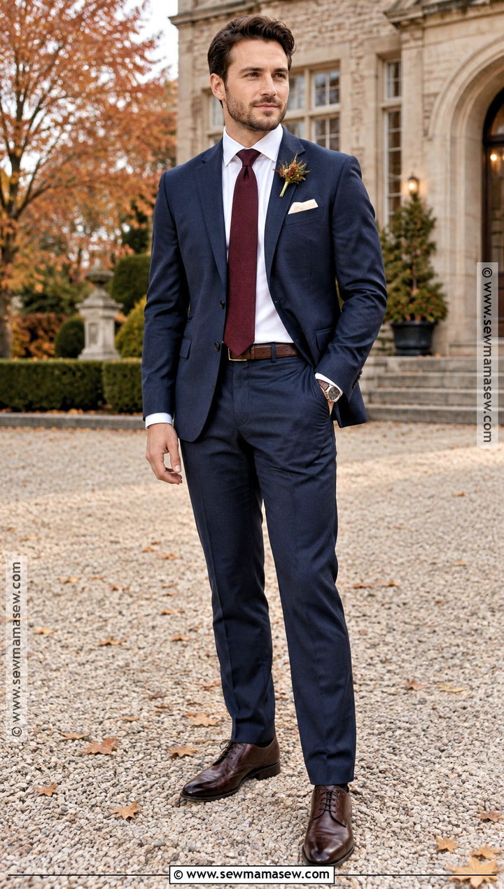 Navy Wool Suit Groom Outfit - 15 groom outfit fall wedding ideas