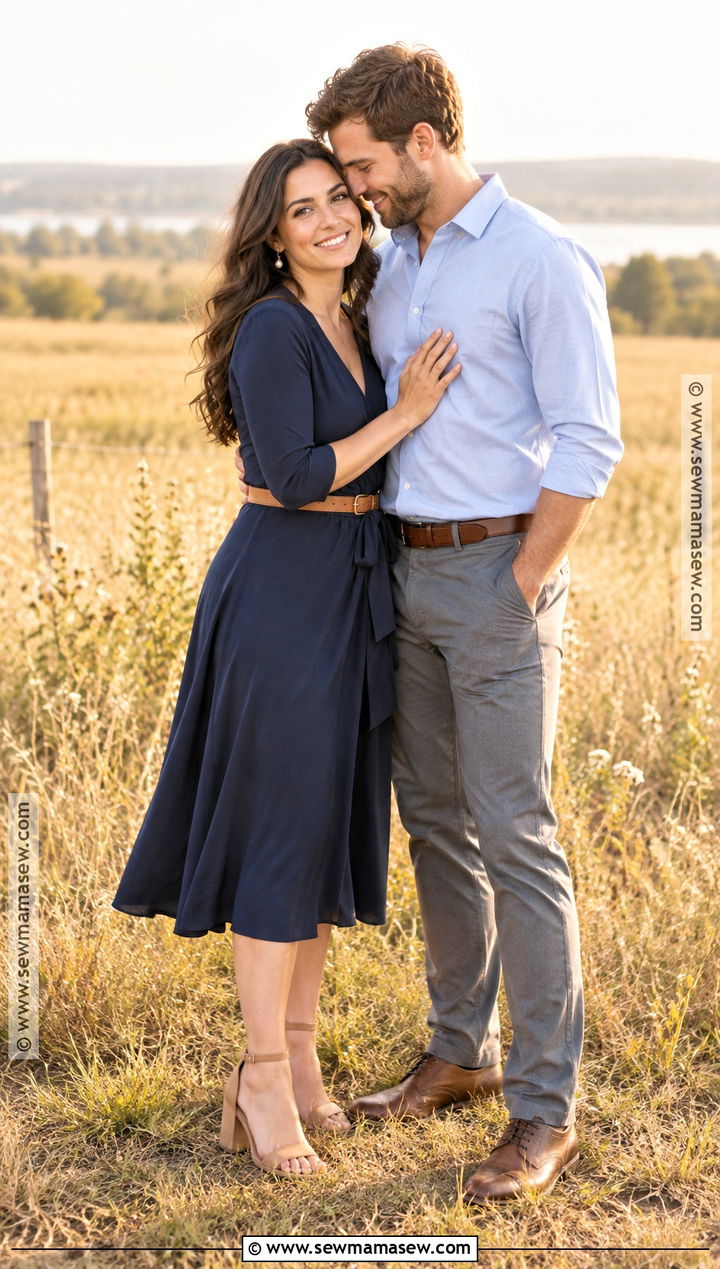Navy Wrap Dress Engagement Picture Outfit - 20 september engagement pictures outfits