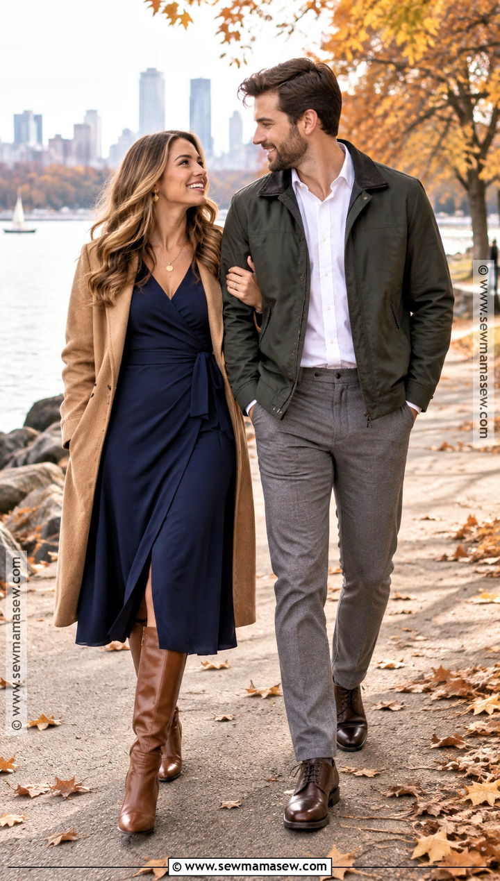 Navy Wrap Dress Fall Engagement Shoot Outfit - 20 engagement shoot outfit fall ideas