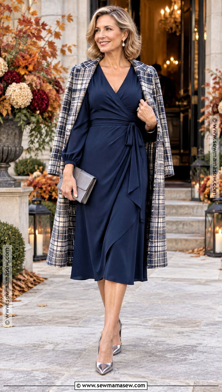 Navy Wrap Dress Fall Wedding Guest Outfit - 15 Wedding Outfit Fall Guest Ideas