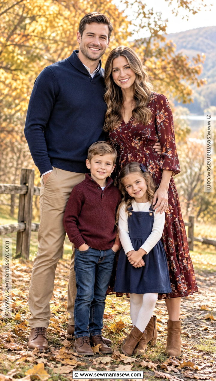 Navy and Burgundy Fall Family Photo Outfit - 15 fall family of 4 pictures outfits