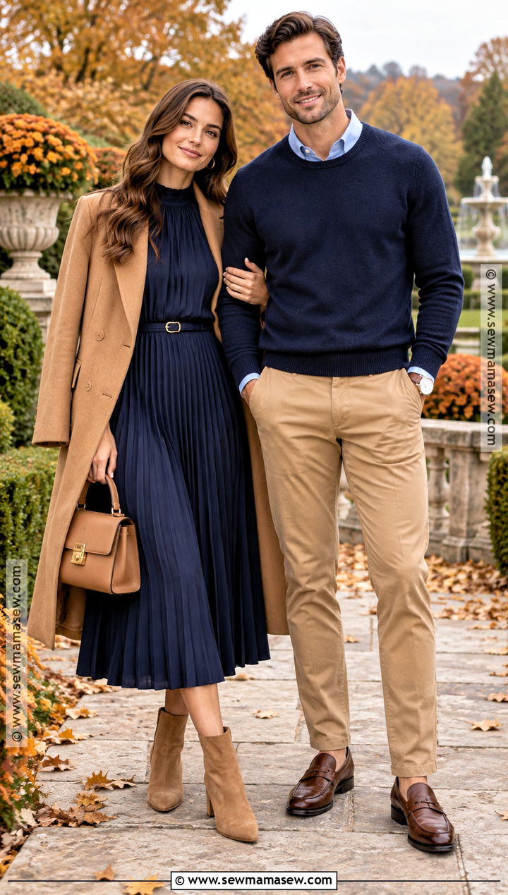 Navy and Camel Fall Couple Outfit - 15 fall couple pics outfits