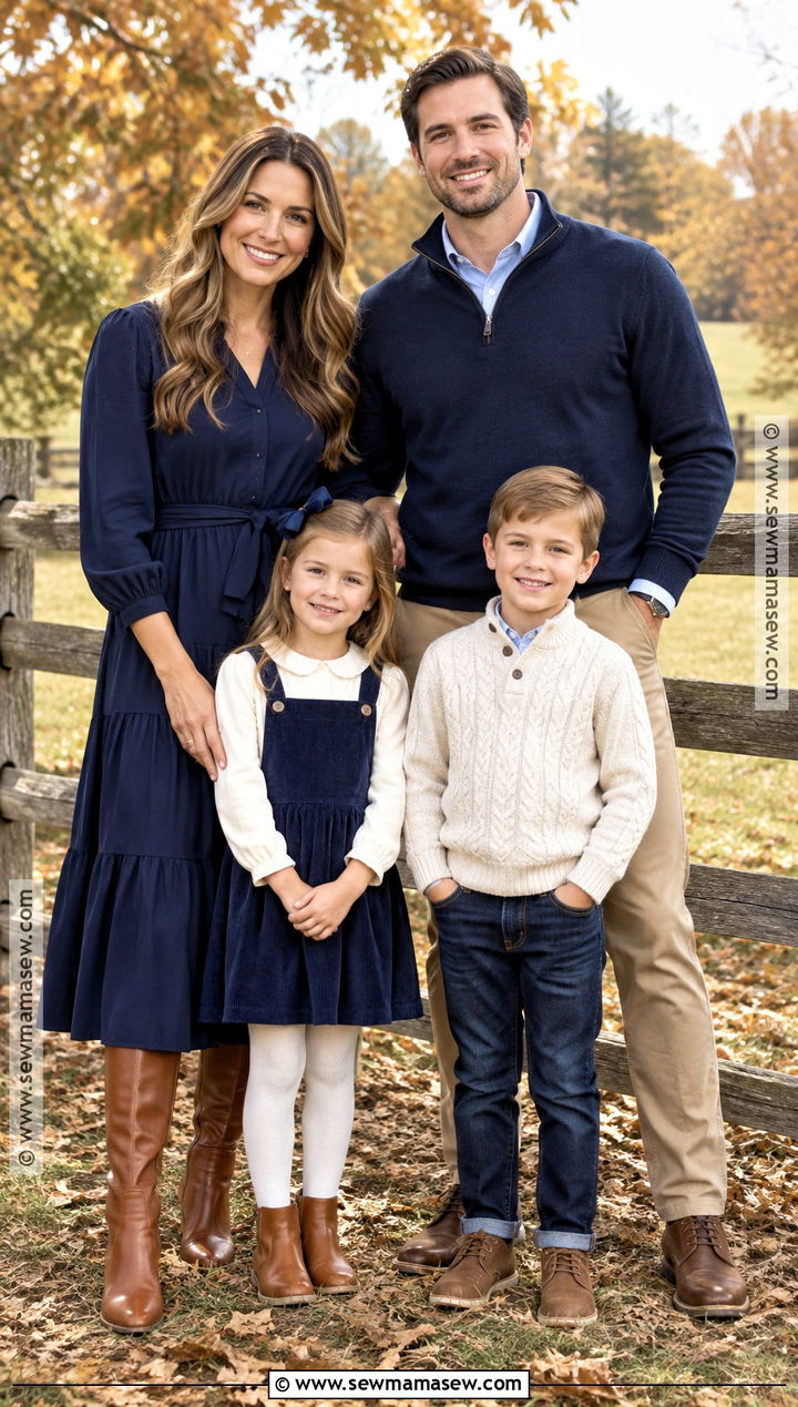 Navy and Cognac Fall Family Outfit - 15 fall outfits for family pictures outside