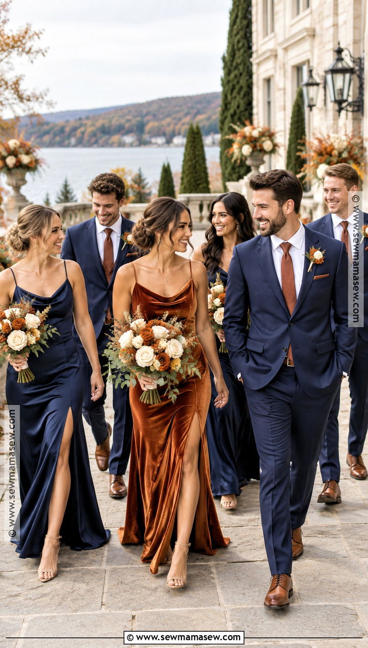 Navy and Copper Bridal Party Attire - 15 Fall Bridal Party Attire Color Schemes Ideas