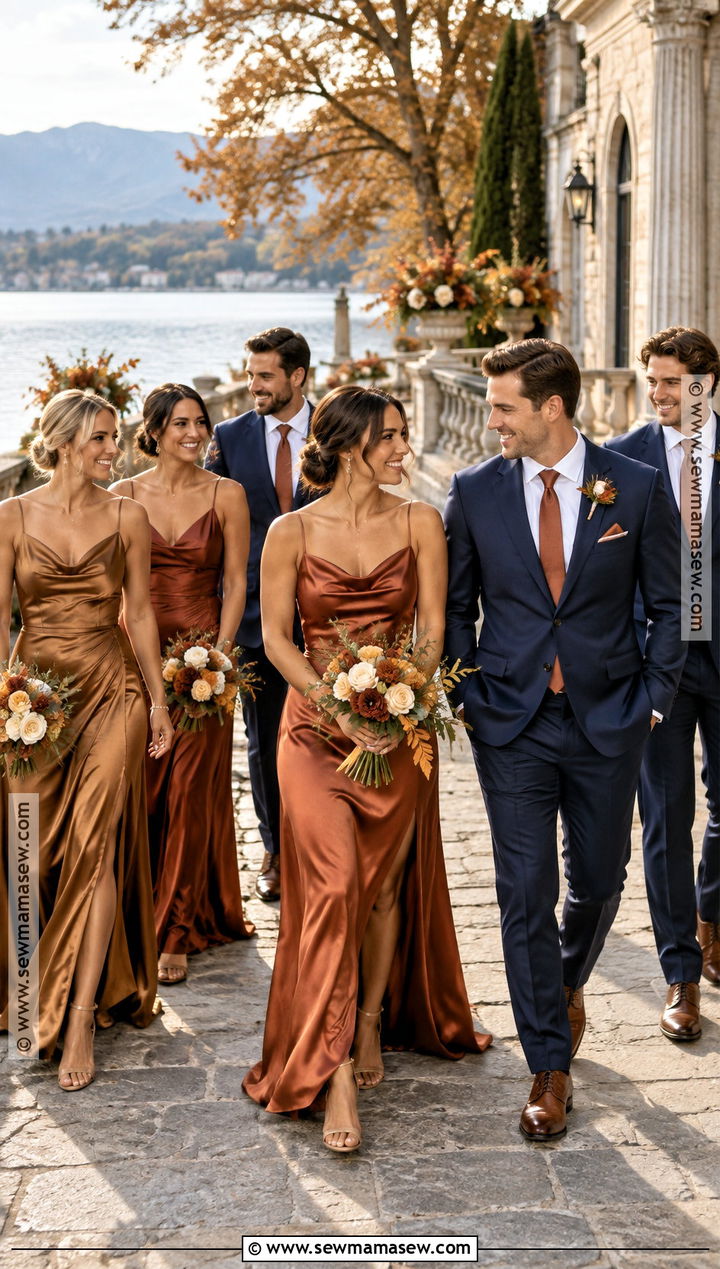 Navy and Copper Fall Wedding Party Attire - 15 fall wedding party attire color palettes ideas