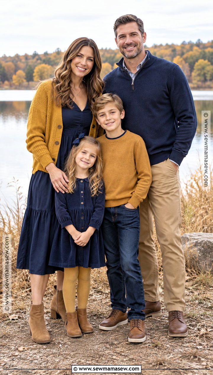 Navy and Mustard Fall Family Photo Outfits - 15 fall family shoot outfit ideas
