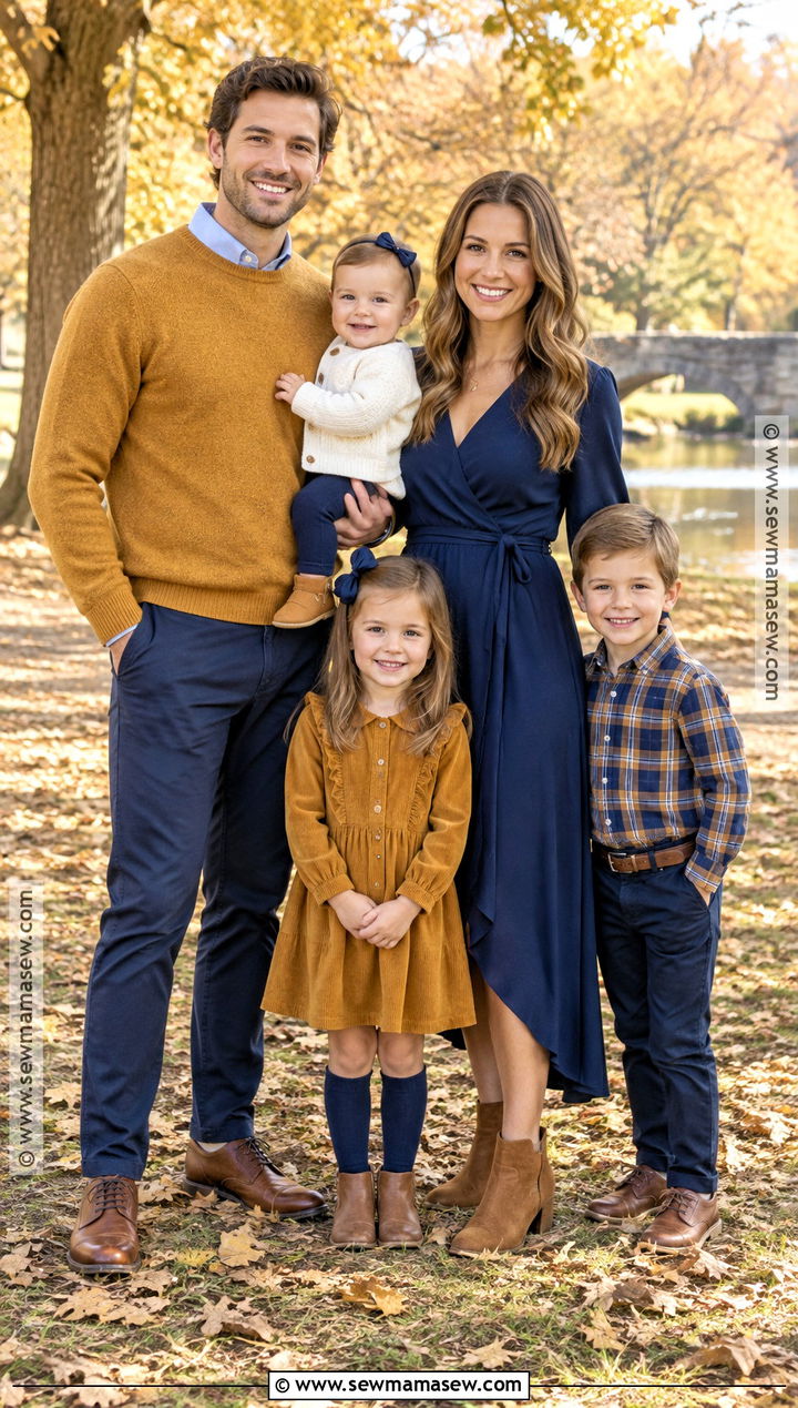 Navy and Mustard Fall Family Picture Outfits - 15 family picture outfits for fall