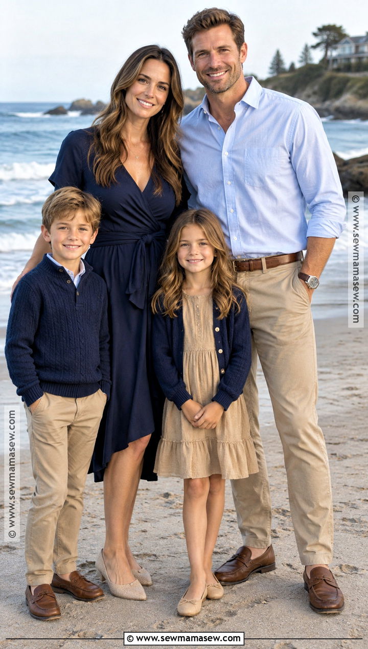 Navy and Tan Fall Beach Family Outfit - 15 fall beach outfits for family pictures