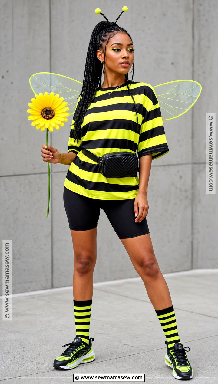 Neon Bee Costume With Biker Shorts - 30 bee costume women's ideas