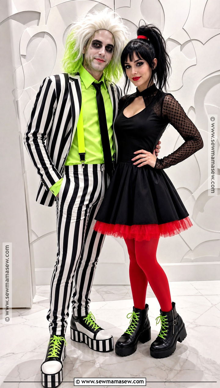 Neon Beetlejuice And Lydia Costume - 30 beetlejuice couple costume ideas