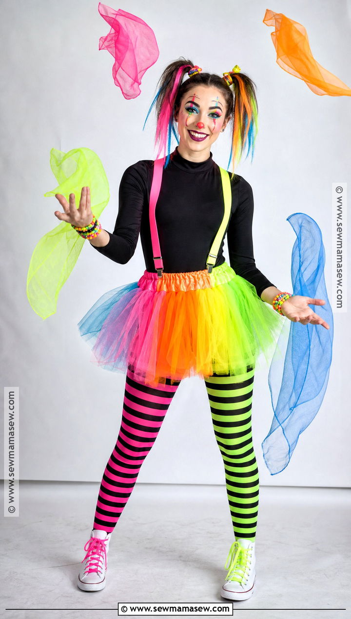 Neon Clown Costume With Graphic Makeup - 30 Costume Clown Ideas