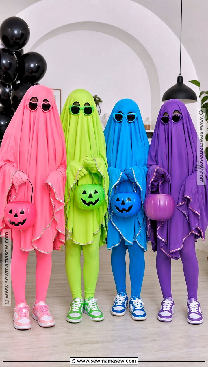 Neon Ghost Costume With Colorful Sheet - 35 ghost halloween costume ideas