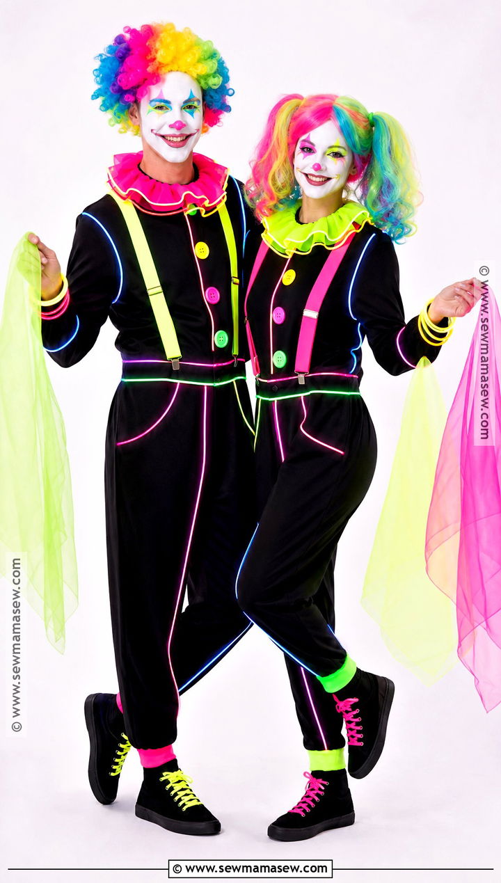 Neon Glow Clown Couple Costume - 30 clown couple costume ideas