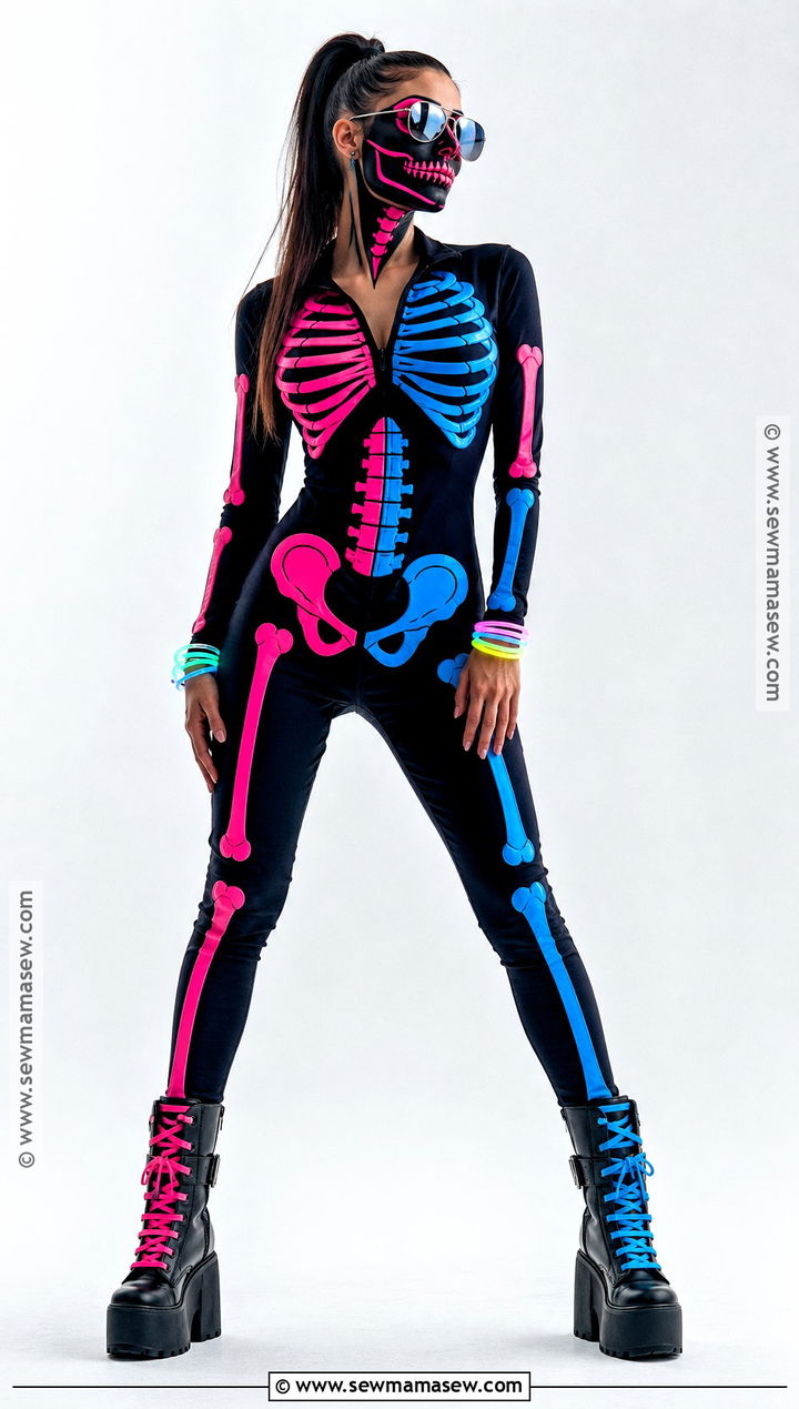 Neon Skeleton Costume With Black Jumpsuit - 30 edgy halloween costume ideas