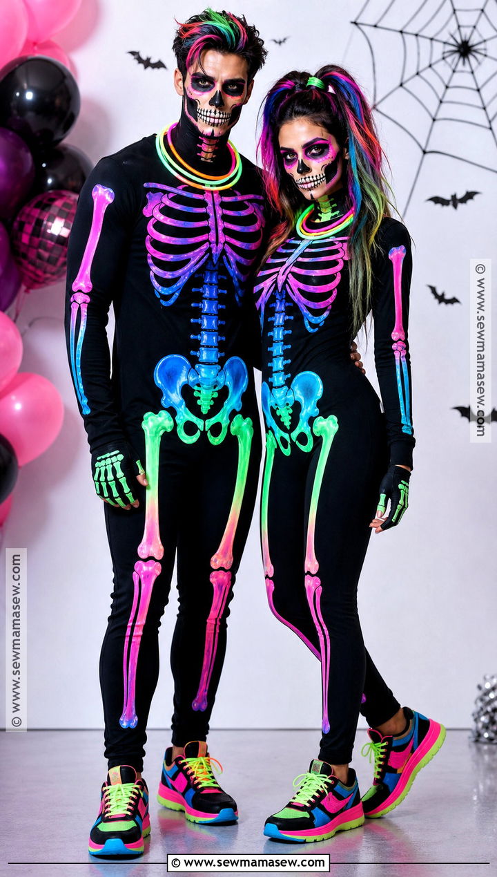 Neon Skeleton Couple Costume - 30 Skeleton Couple Costume Ideas