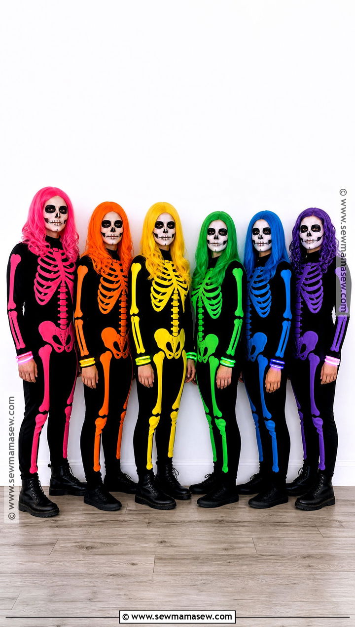 Neon Skeleton Group Of Six Halloween Costume - 30 group of six halloween costume ideas