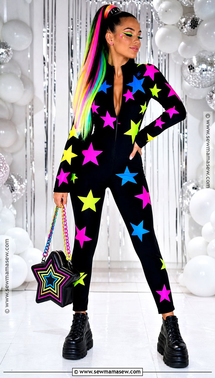 Neon Star Costume With Black Jumpsuit - 35 star costume ideas