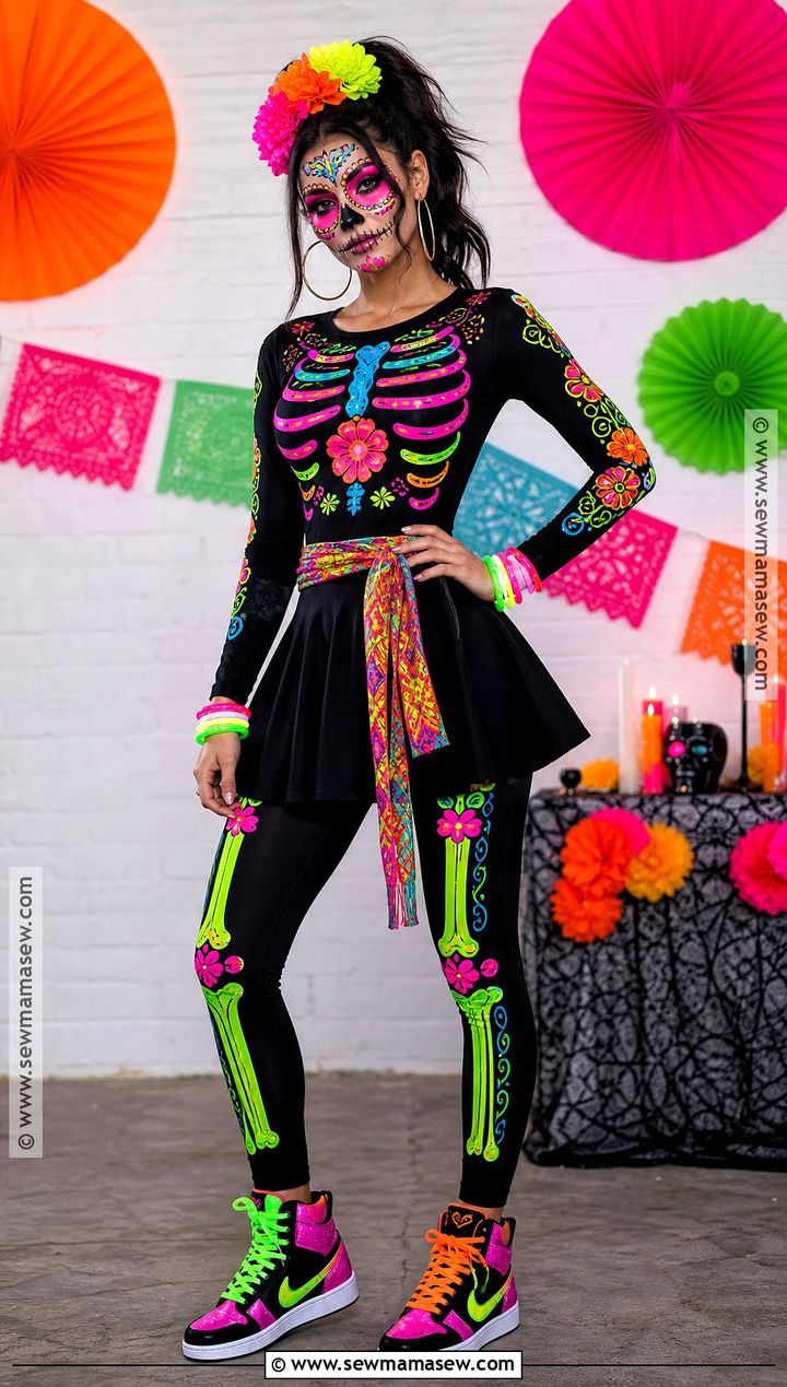 Neon Sugar Skull Costume - 35 sugar skull costume ideas