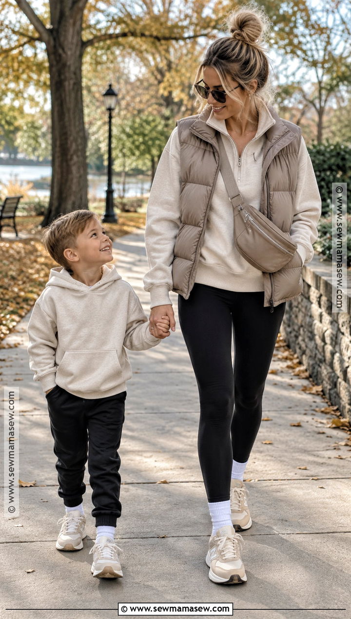Neutral Athleisure Fall Mom and Son Outfit - 15 fall mom and son outfits