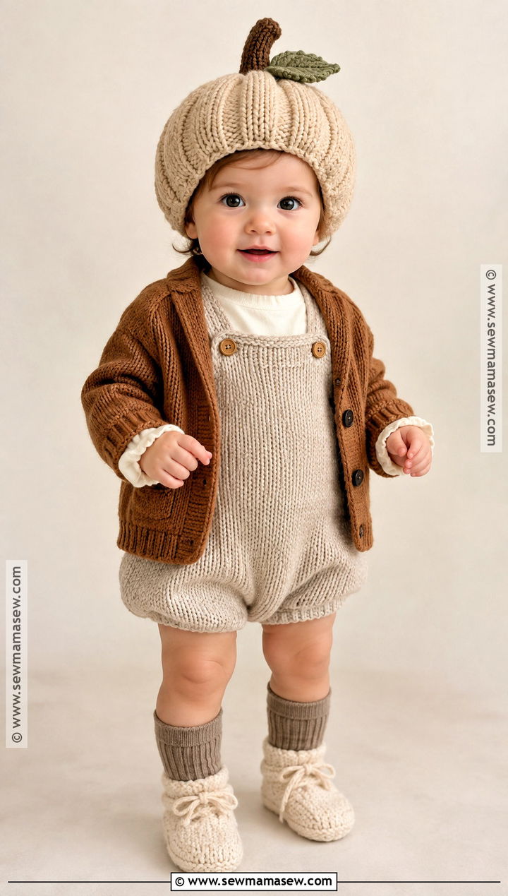 Neutral Baby Pumpkin Hat With Oatmeal Romper - 20 baby pumpkin hat ideas