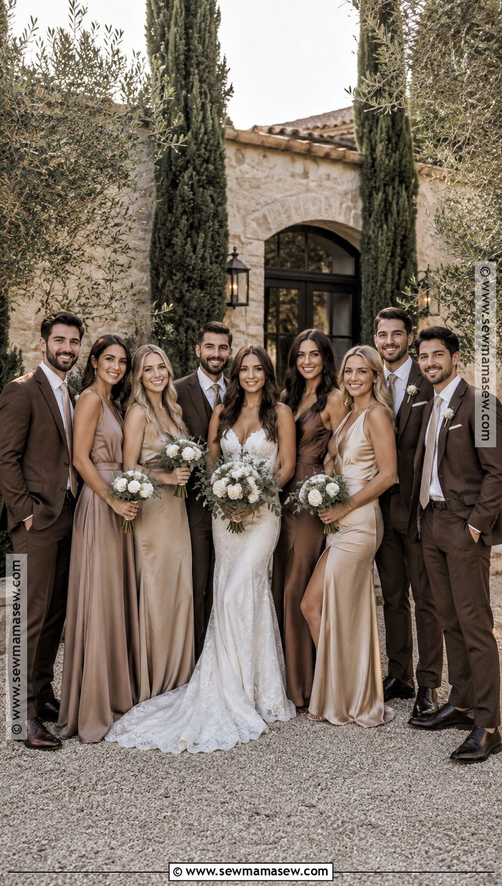 Neutral Bridesmaid Dresses With Cocoa Groomsmen - 15 fall bridesmaid dresses mismatched with groomsmen