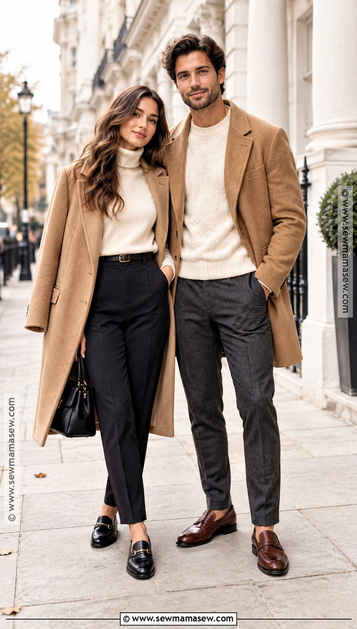 Neutral Couple Autumn Outfit With Camel Coats - 20 couple autumn outfit ideas