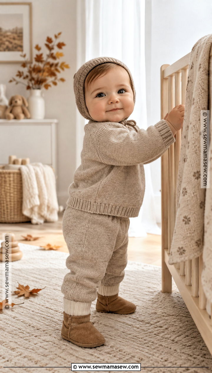 Neutral Knit Set And Bonnet Fall Baby Outfit - 15 Cozy Fall Baby Outfits